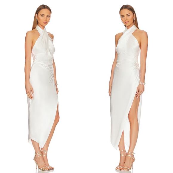 The Sei Cross Wrap Halter Neck Silk White Ivory Midi Dress Size 4 - Picture 2 of 9
